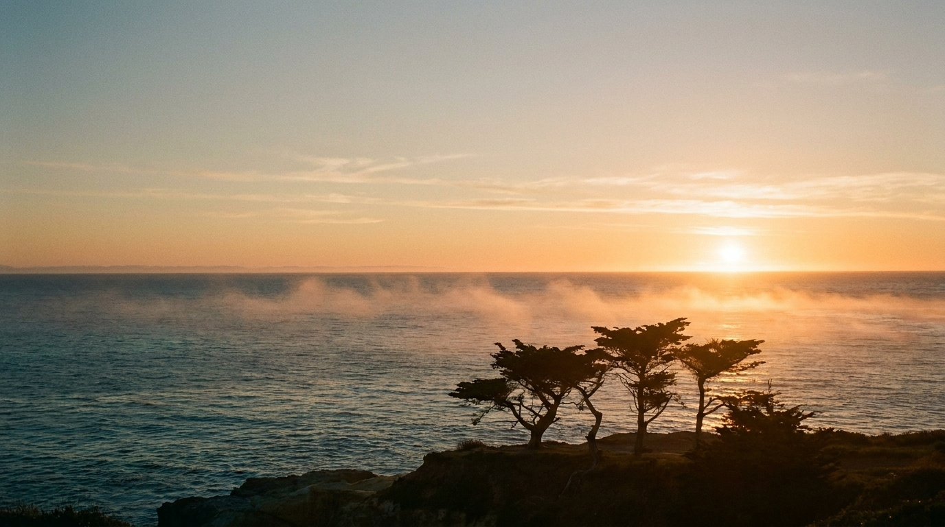 The Northern California coast near Santa Cruz at golden hour.